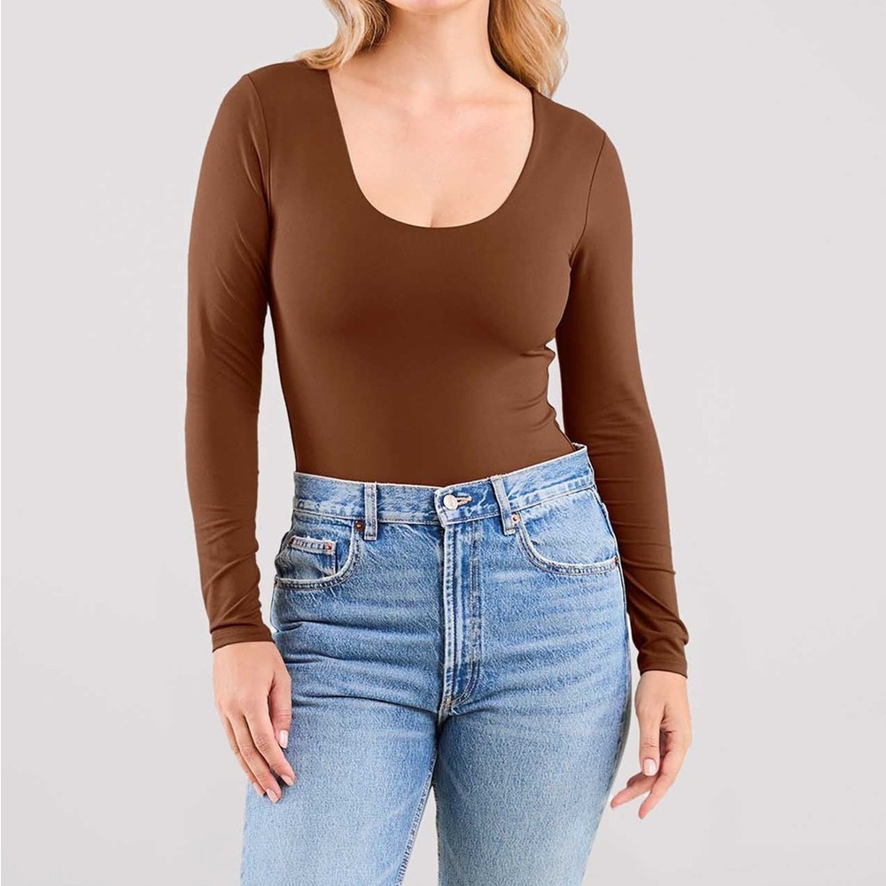 Nuuds Chocolate Scoop Neck Long Sleeve Bodysuit